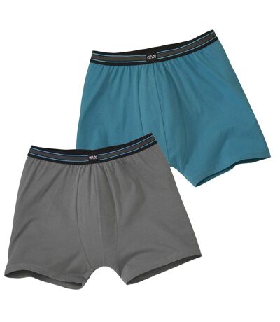 Pack of 2 Men's Monochrome Comfort Stretch Boxers - Turquoise Grey