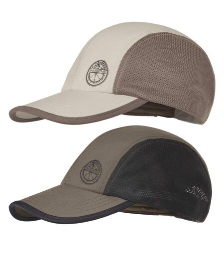 Pack of 2 Men's Microfibre Baseball Caps - Beige & Taupe - Taupe & Black 