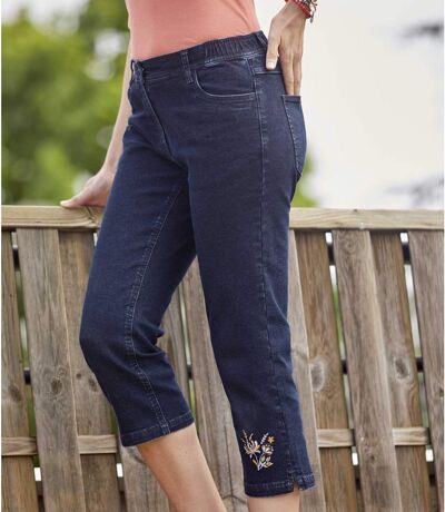 Sedemosminové strečové džínsy s výšivkou