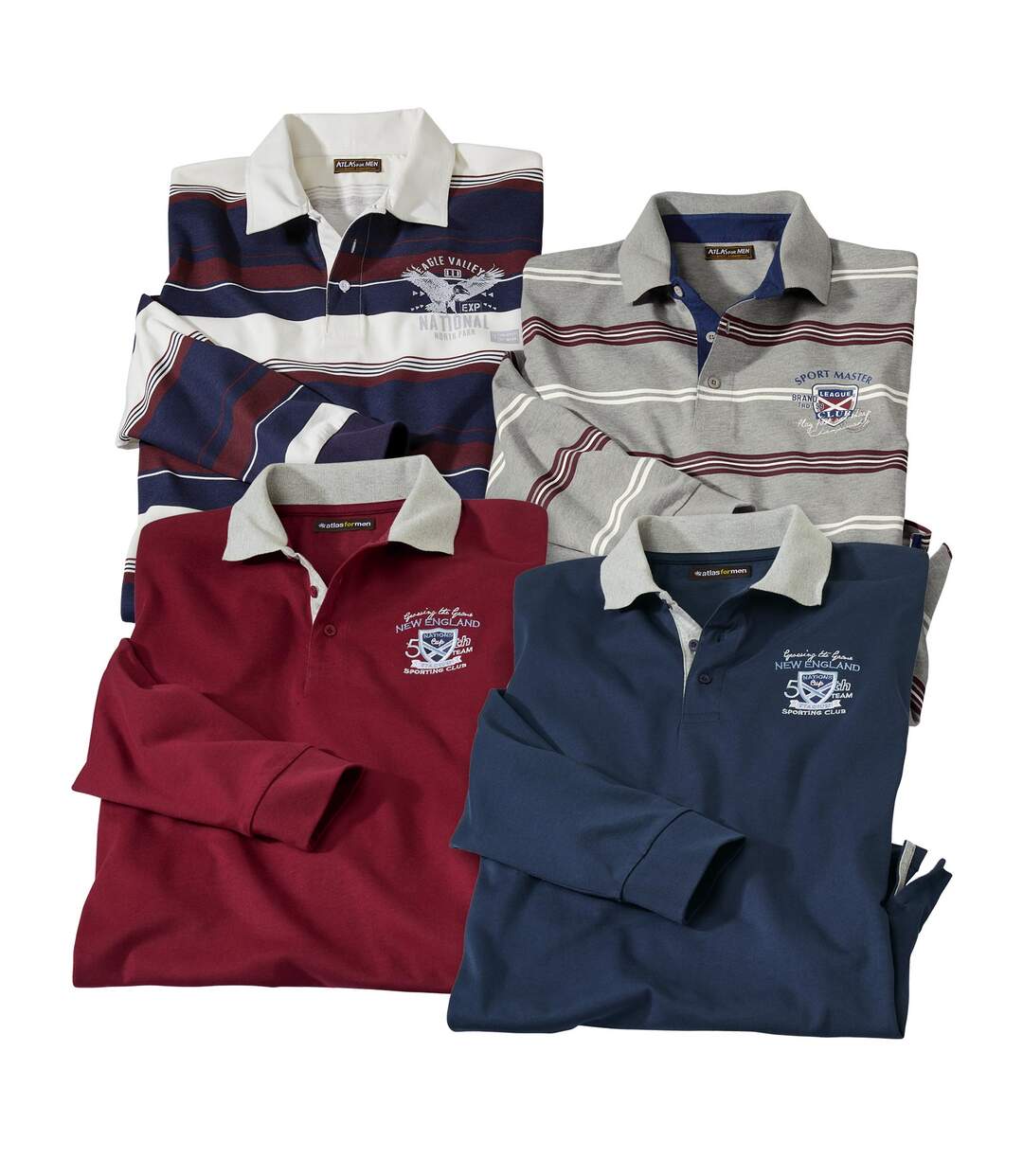 Men's Pack of 4 Long Sleeve Sporty Polo Shirts-1