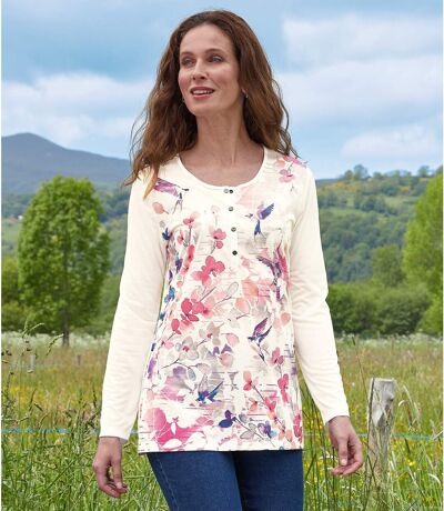 Women's Ecru Floral Print Top