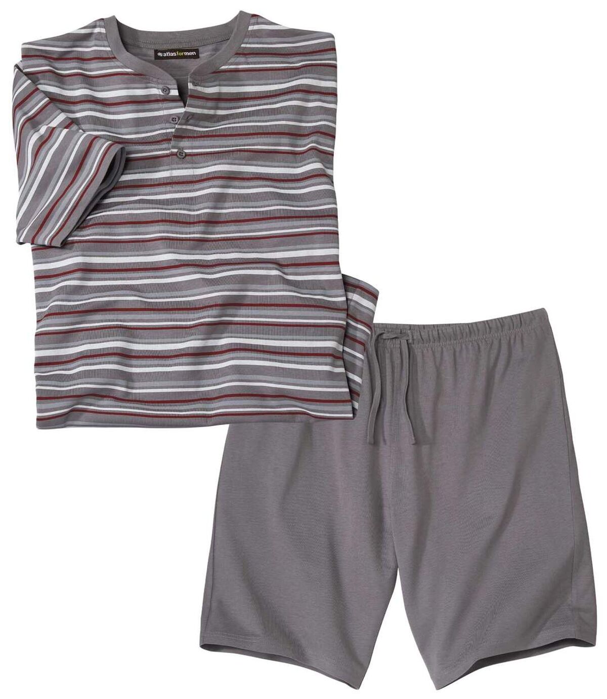 Men's Striped Pyjama Short Set - Grey Red Ecru Atlas For Men