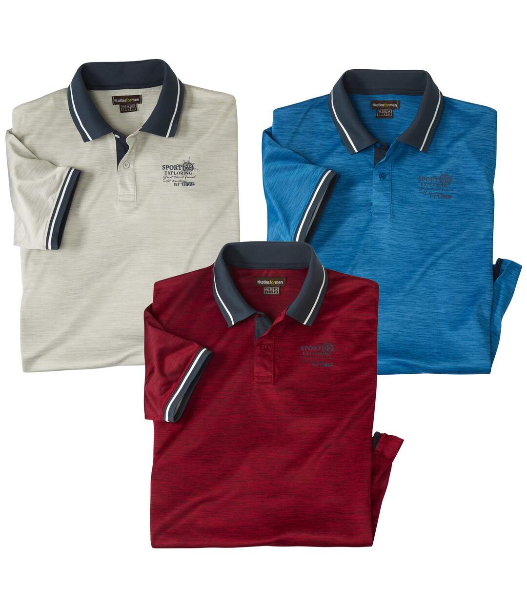 3er-Pack Poloshirts in geflammter Optik