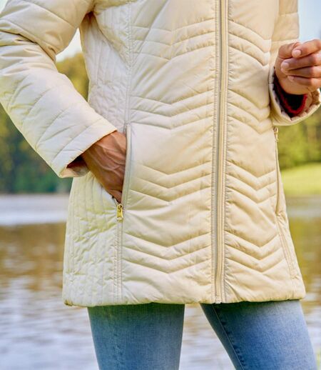 Women's Beige Longline Padded Jacket 