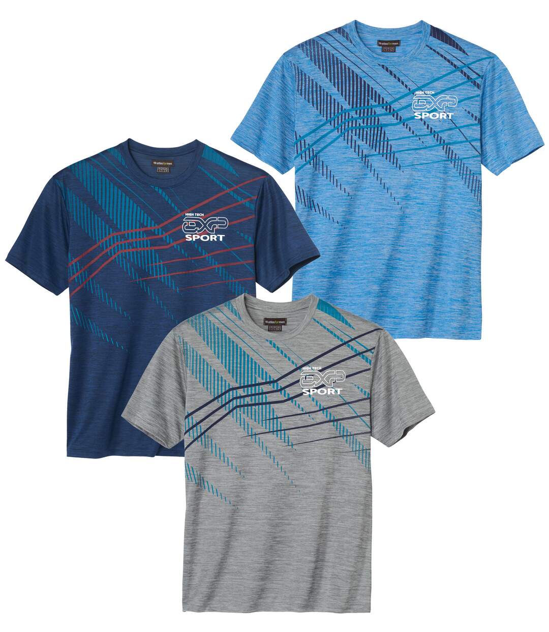 Pack of 3 Men's Active T-Shirts - Navy Grey Sky Blue-1