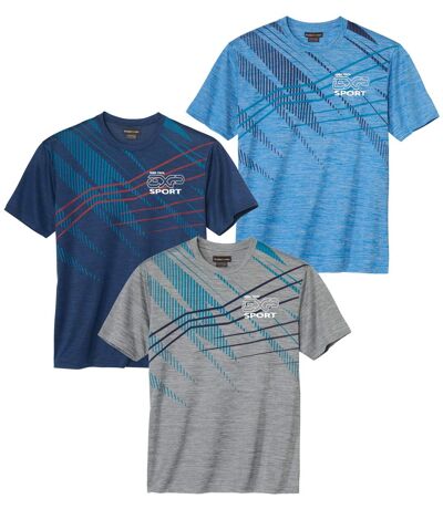 Pack of 3 Men's Active T-Shirts - Navy Grey Sky Blue