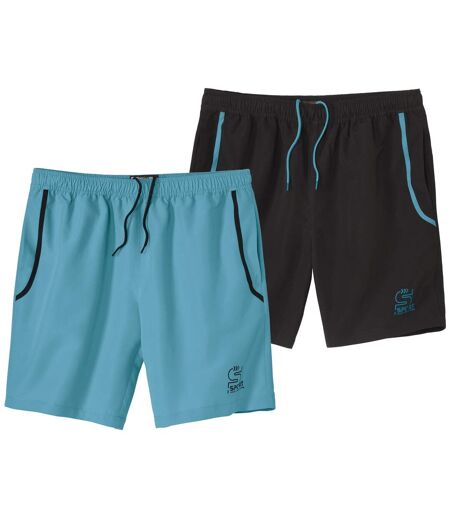 Pack of 2 Men's Microfibre Shorts - Sky Blue Black