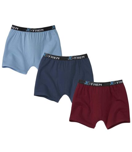 Pack of 3 Men's Plain Boxer Shorts - Blue Navy Burgundy