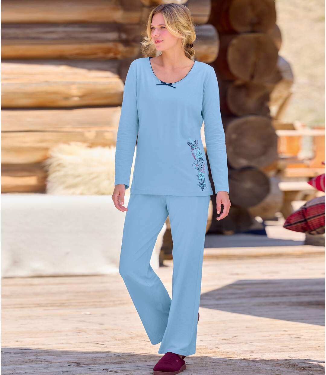 Pyjama fantaisie en coton femme - bleu