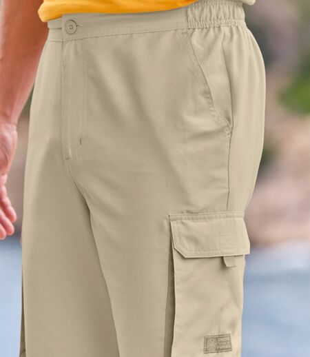 Men's Microfibre Cropped Cargo Trousers - Beige