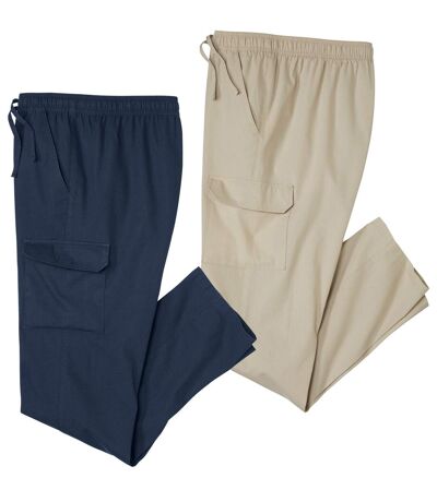 Pack of 2 Men's Cargo Trousers - Navy Beige