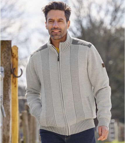 Men's Full-Zip Knitted Jacket - Mottled Grey