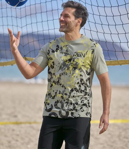 Pack of 2 Men's Printed T-Shirts - Khaki Black