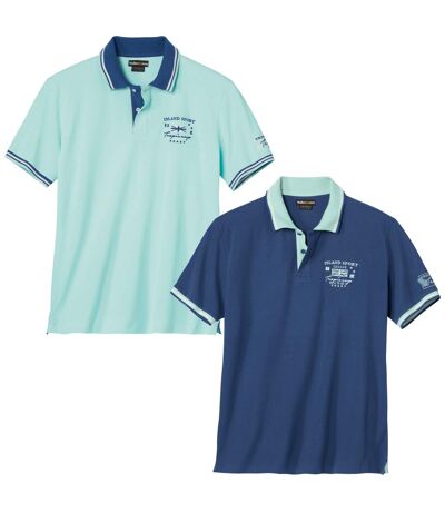 Pack of 2 Men's Nautical Polo Shirts - Aqua Green and Navy