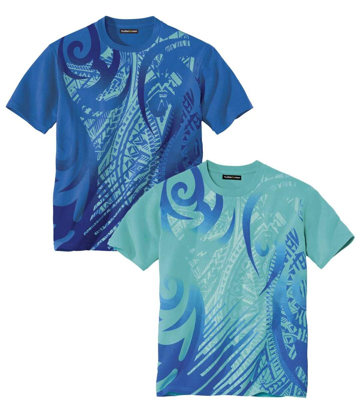 Pack of 2 Men's Summer T-Shirts - Blue Turquoise Atlas For Men