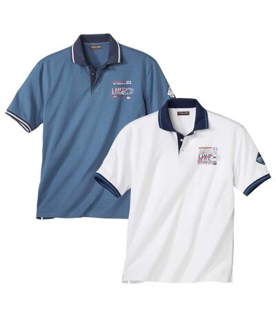 Pack of 2 Men's Skipper Polo Shirts - White Blue