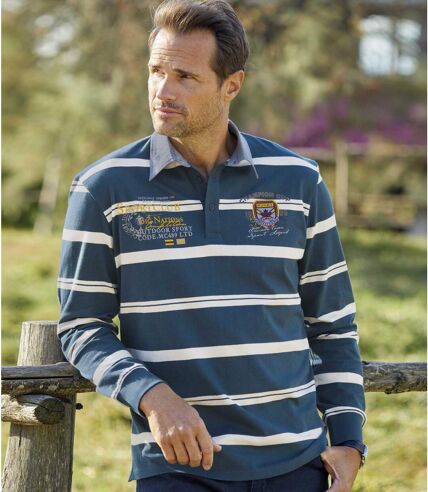 Polo rugby à rayures homme - bleu