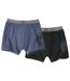 Pack of 2 Men's Eagle Print Stretch Boxer Shorts - Black Blue