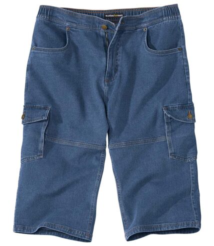 Men's Cropped Denim Cargo Trousers - Blue