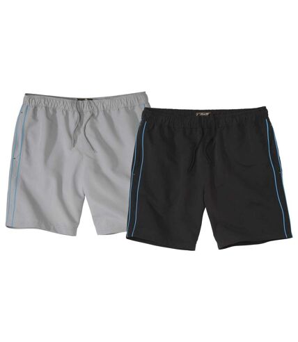 Pack of 2 Men's Sporty Microfibre Shorts - Grey Black