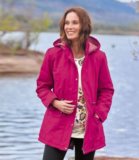 Women's Fuschia Quilted Parka - Hood 