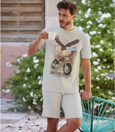 Men's Graphic Print Pyjama Short Set - Grey