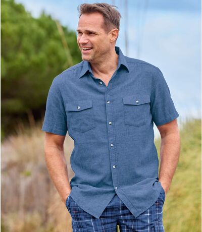Men's Blue Linen & Cotton Shirt