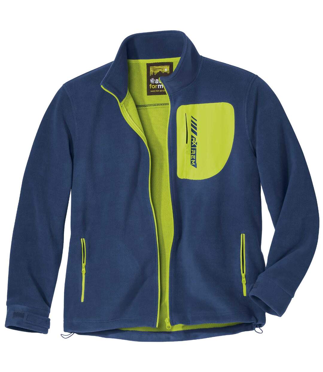 Men's Mesh-Lined Fleece Jacket - Full Zip - Blue Lime Green Atlas For Men