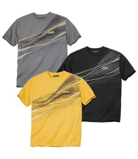 Pack of 3 Men's Sporty T-Shirts - Yellow Gray Black 