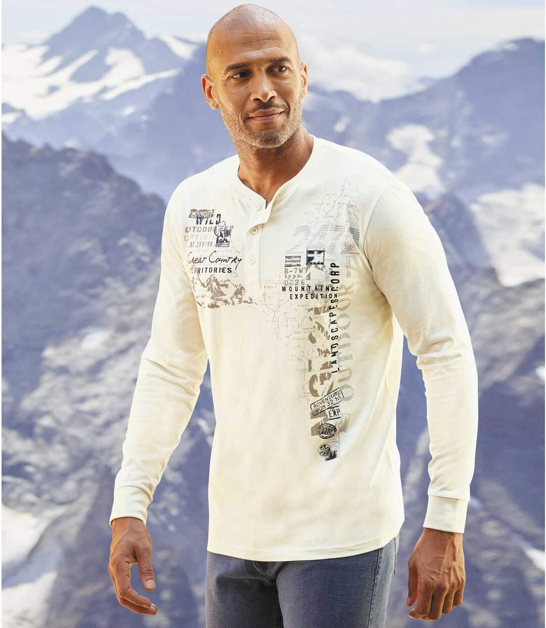 Paquet de 2 t-shirts henley à manches longues homme - bleu écru