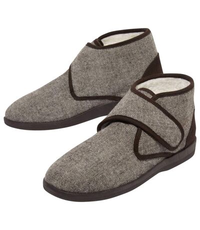 Men's Brown Hook-and-Loop Boot Slippers