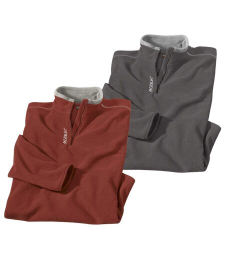 Pack of 2 Half Zip Microfleece Pullovers - Red, Grey