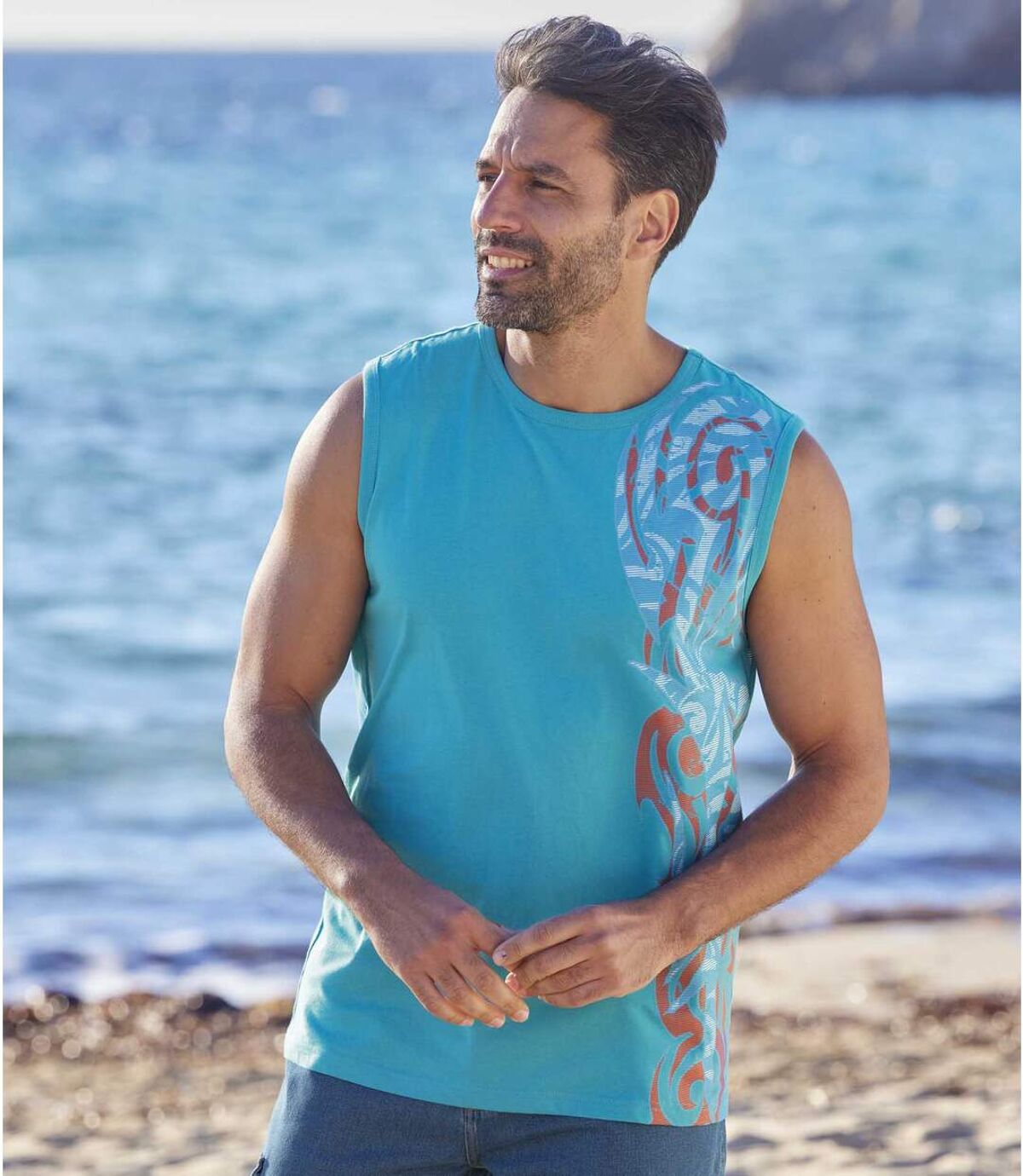 Pack of 2 Men's Printed Vests - Turquoise Coral Atlas For Men