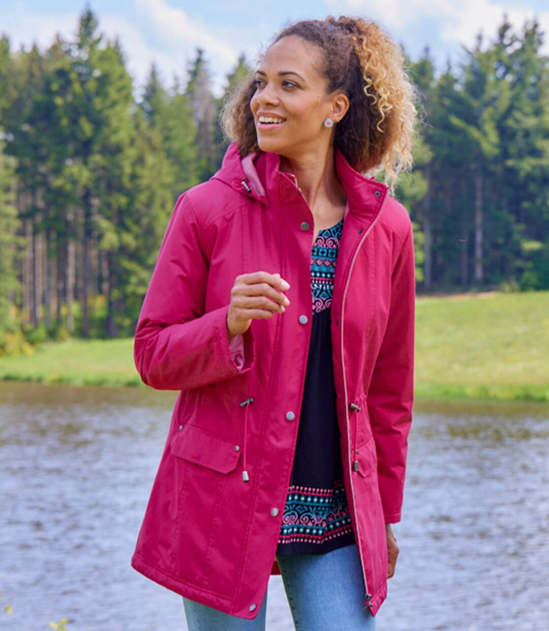 Women's Fuschia Quilted Parka - Hood 