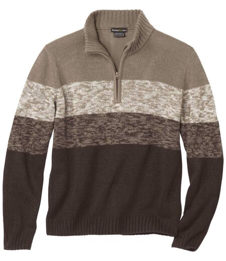 Melírovaný pletený sveter s golierom na zips