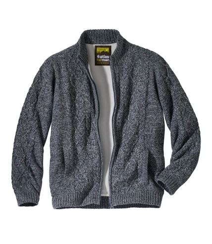 Men's Fleece-Lined Knitted Full-Zip Jacket - Blue