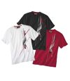 Pack of 3 Men's Graphic Print T-Shirts - White, Black, Red Atlas For Men