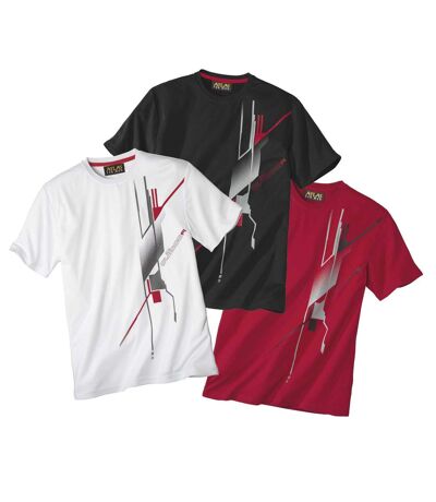 Pack of 3 Men's Graphic Print T-Shirts - White Black Red