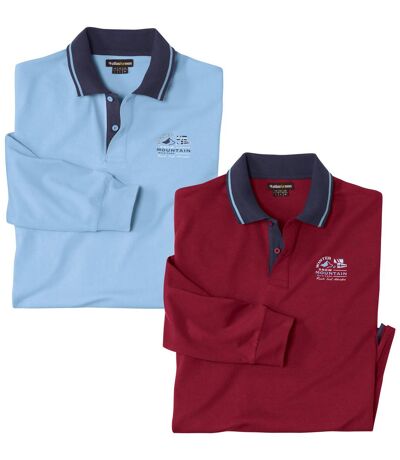 Pack of 2 Men's Long Sleeve Polo Shirts - Burgundy Blue