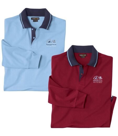 Pack of 2 Men's Long Sleeve Polo Shirts - Burgundy Blue