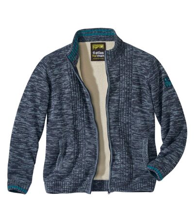 Men's Blue Fleece-Lined Knitted Jacket 