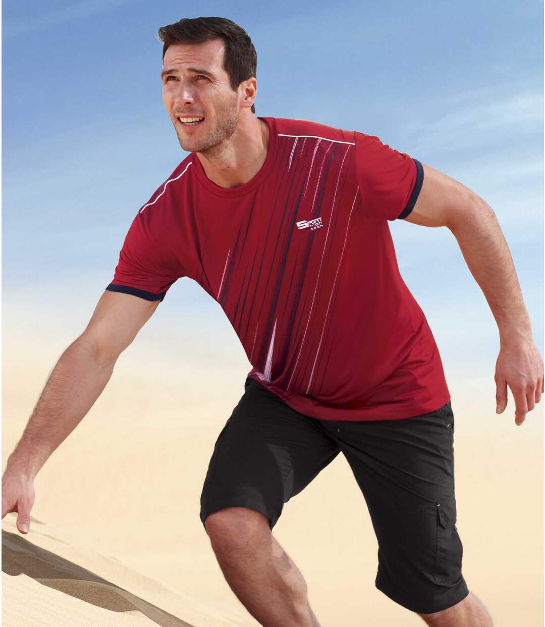 Pack of 3 Men's Summer Sport Print T-Shirts - White Red Black-5