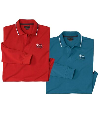 Pack of 2 Men's Piqué Polo Shirts - Red Blue