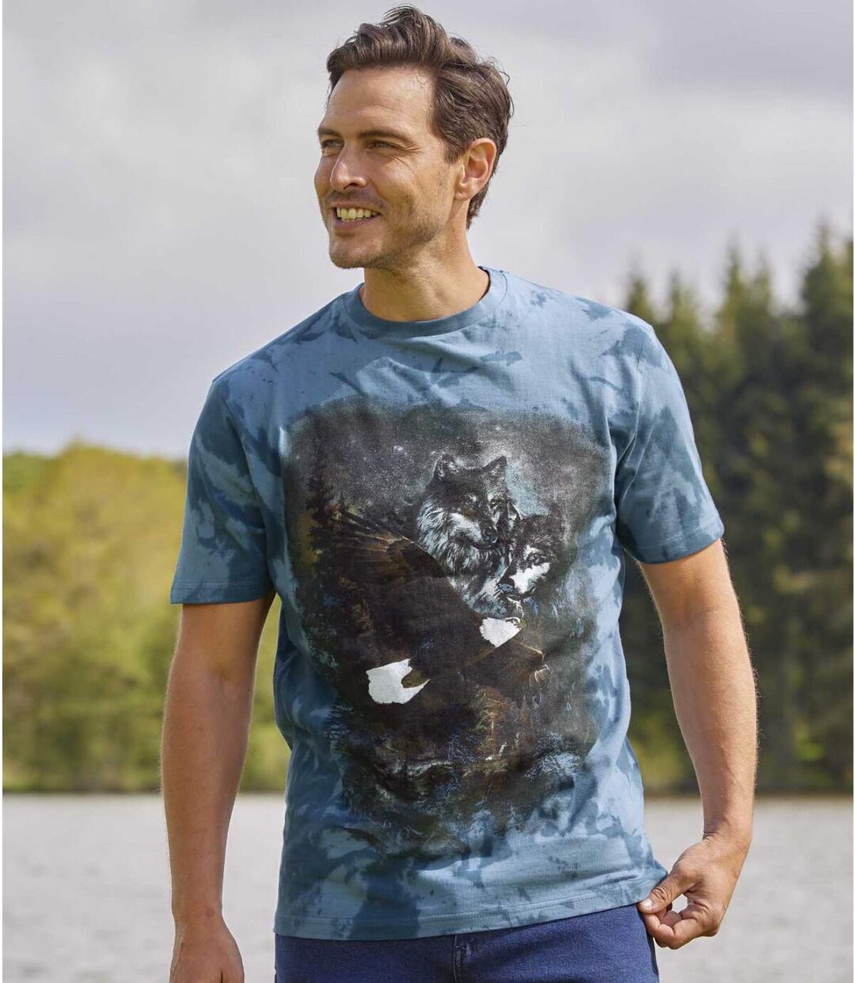 Men's Blue Printed Tie-Dye T-Shirt Atlas For Men