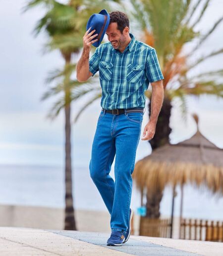 Men's Turquoise & Blue Poplin Checked Shirt 