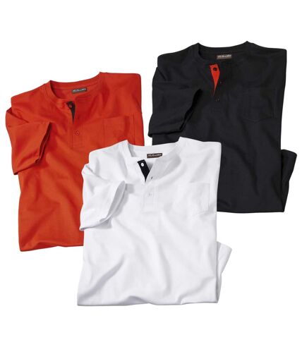 Pack of 3 Men's Button-Neck T-Shirts - Red White Black