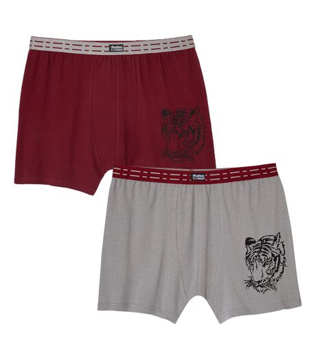 Pack of 2 Stretch Boxers Grey Burgundy