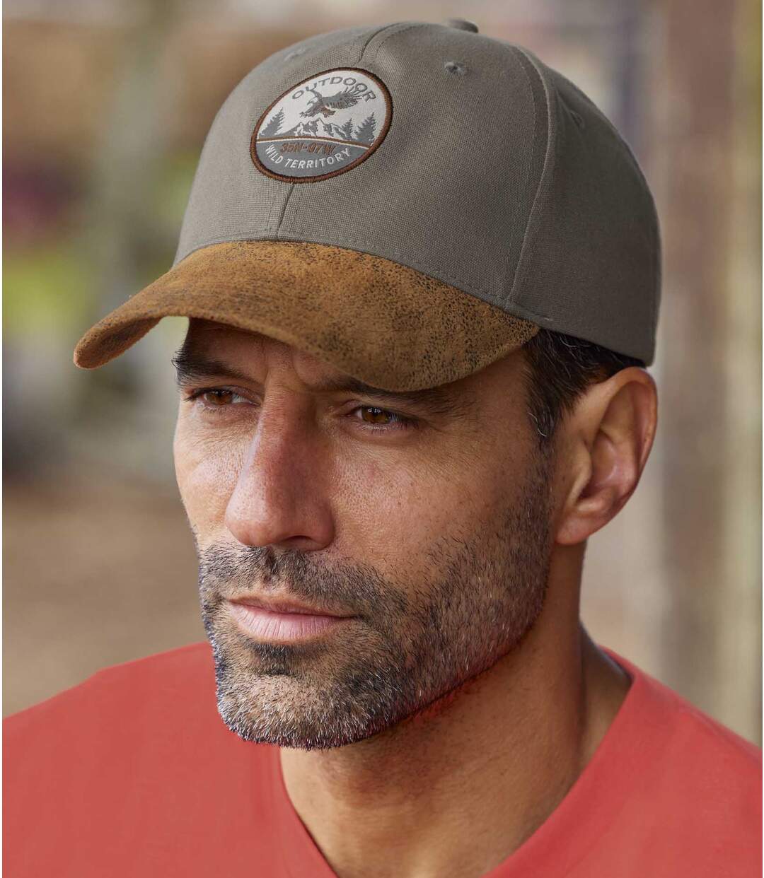 Men's Dual-Material Cap - Grey Brown-1