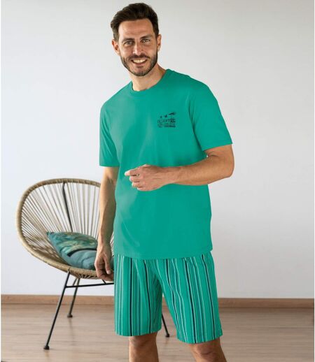 Pyjashort Coton Vert Imprimé Rayé 
