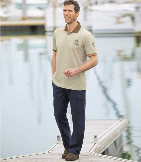 Pack of 2 Men's Casual Cargo Trousers - Beige Navy - Elasticated Waist